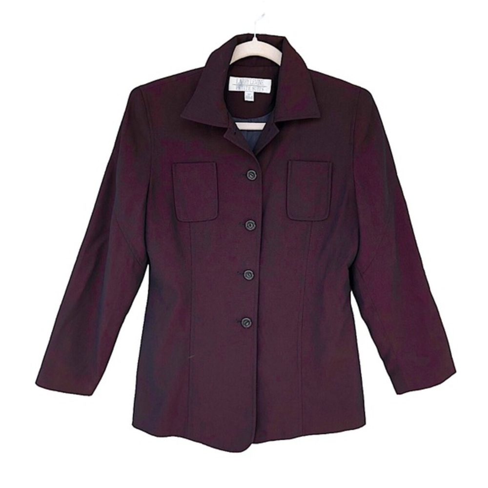 Larry Levine Women Button Up Chest Patch Pocket‎ Jacket Iridescent Black Plum 8P